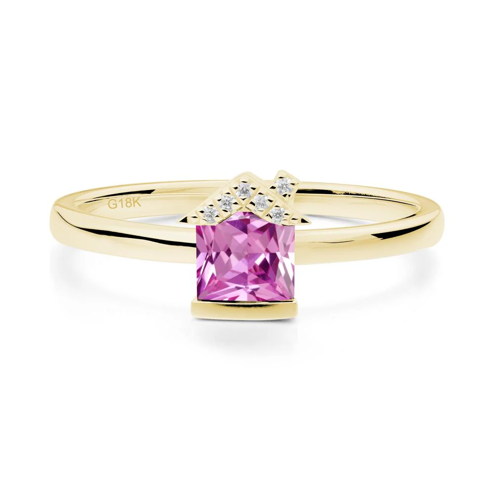 Bezel Set Princess Cut Pink Sapphire Ring - Image 6