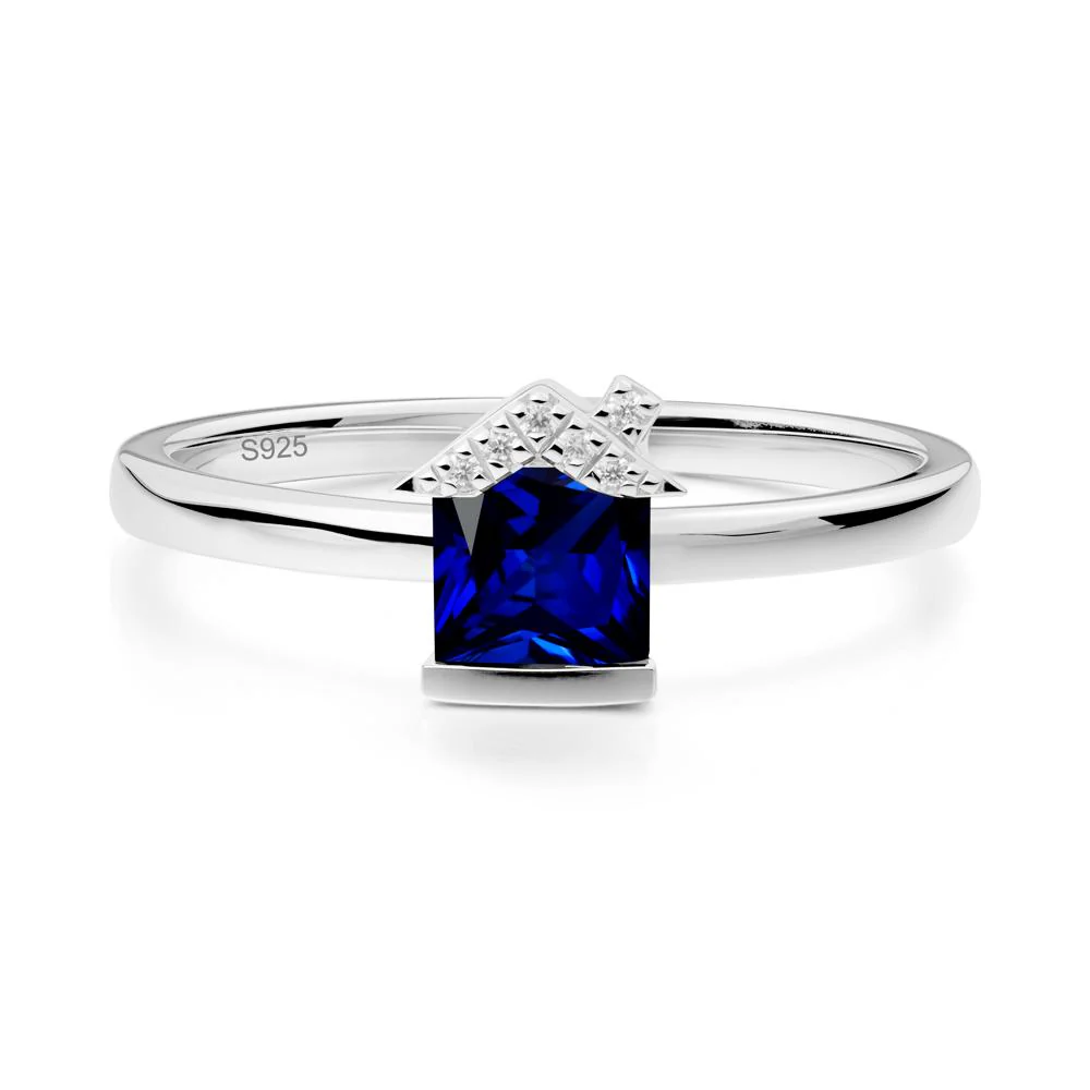 Bezel Set Princess Cut Sapphire Ring - Image 9