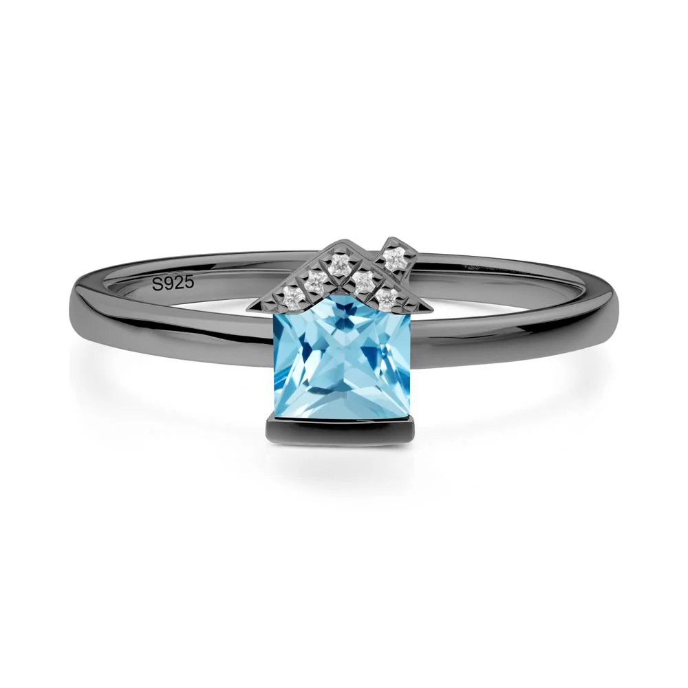 Bezel Set Princess Cut Swiss Blue Topaz Ring - Image 5