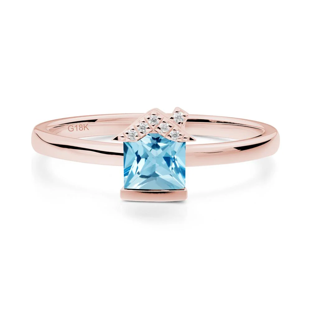 Bezel Set Princess Cut Swiss Blue Topaz Ring - Image 6
