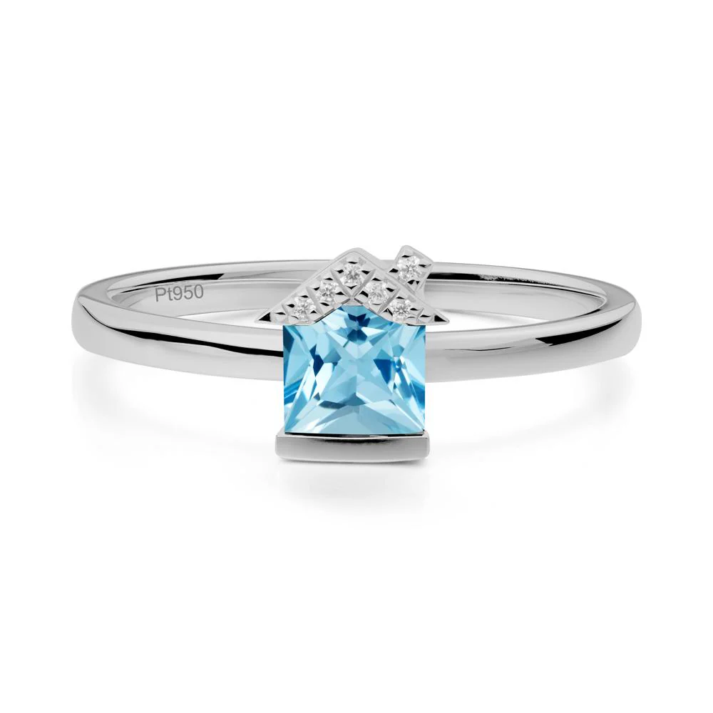 Bezel Set Princess Cut Swiss Blue Topaz Ring - Image 8