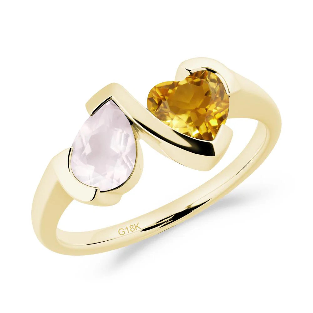 Bezel Set Rose Quartz and Citrine Toi Et Moi Ring - Image 3
