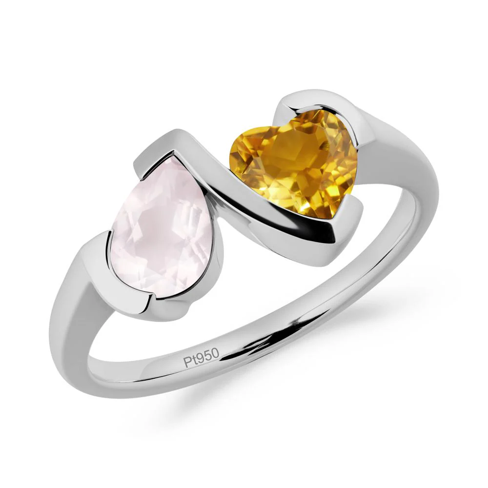 Bezel Set Rose Quartz and Citrine Toi Et Moi Ring - Image 4