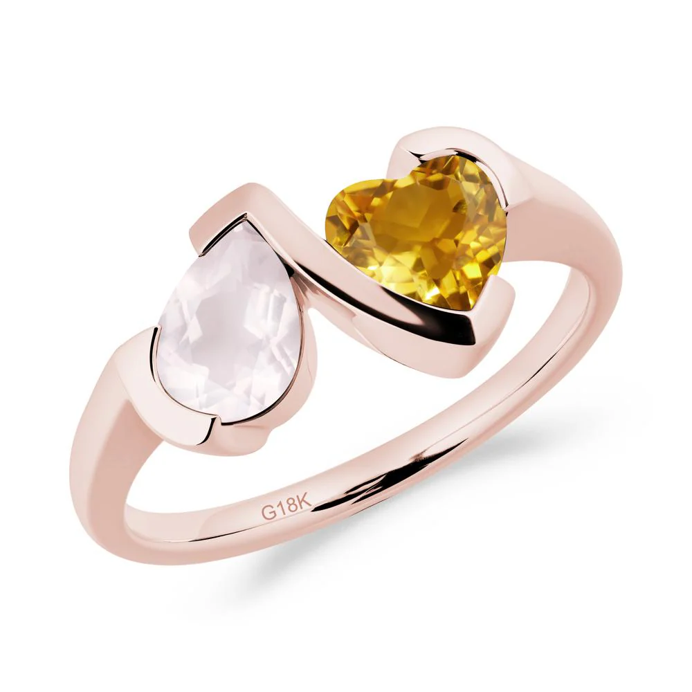 Bezel Set Rose Quartz and Citrine Toi Et Moi Ring - Image 5