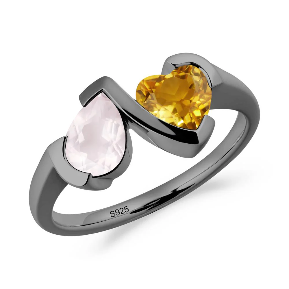 Bezel Set Rose Quartz and Citrine Toi Et Moi Ring - Image 7