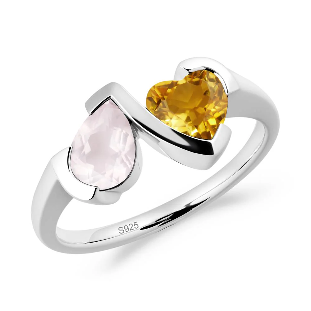 Bezel Set Rose Quartz and Citrine Toi Et Moi Ring - Image 9