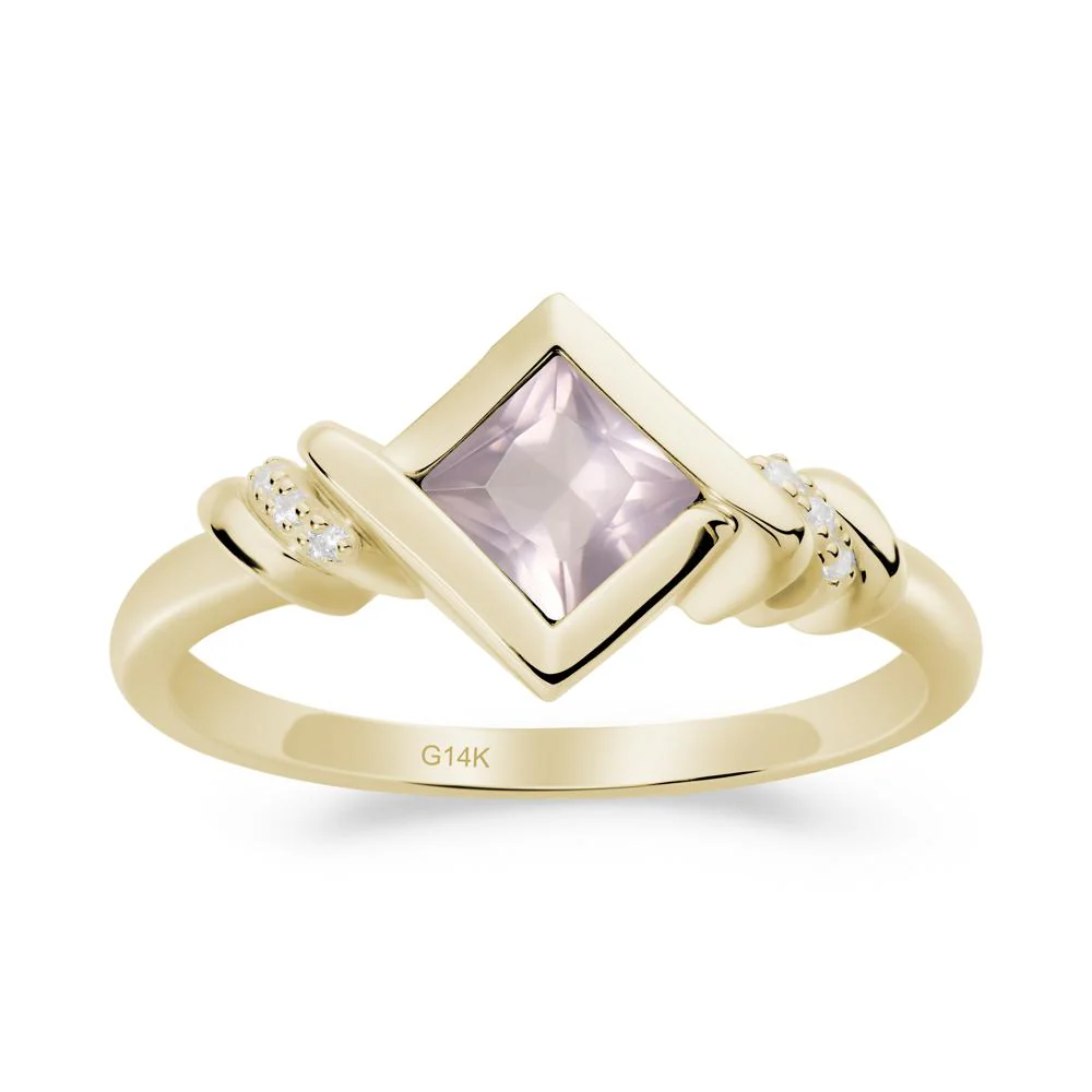 Bezel Set Rose Quartz Ring with Twisted Shank - Image 5