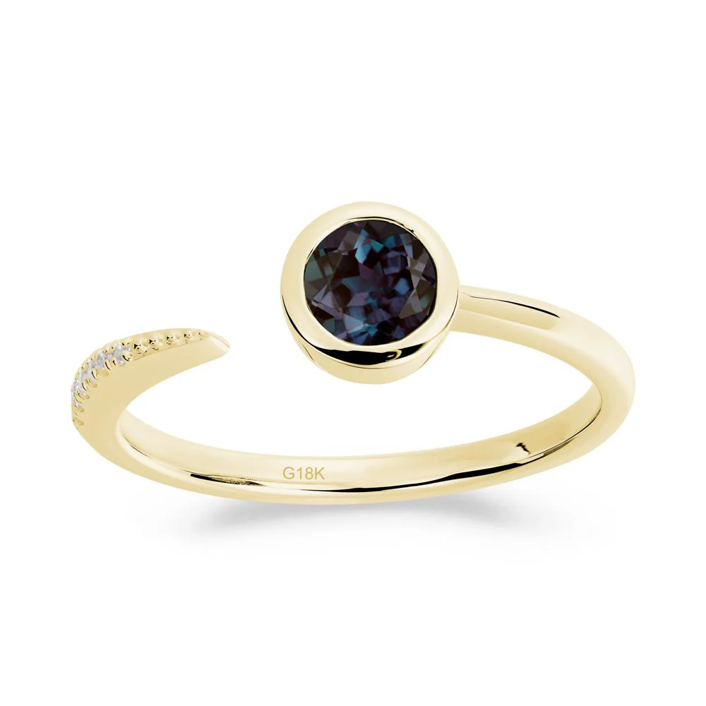 Bezel Set Round Alexandrite Open Ring - Image 8