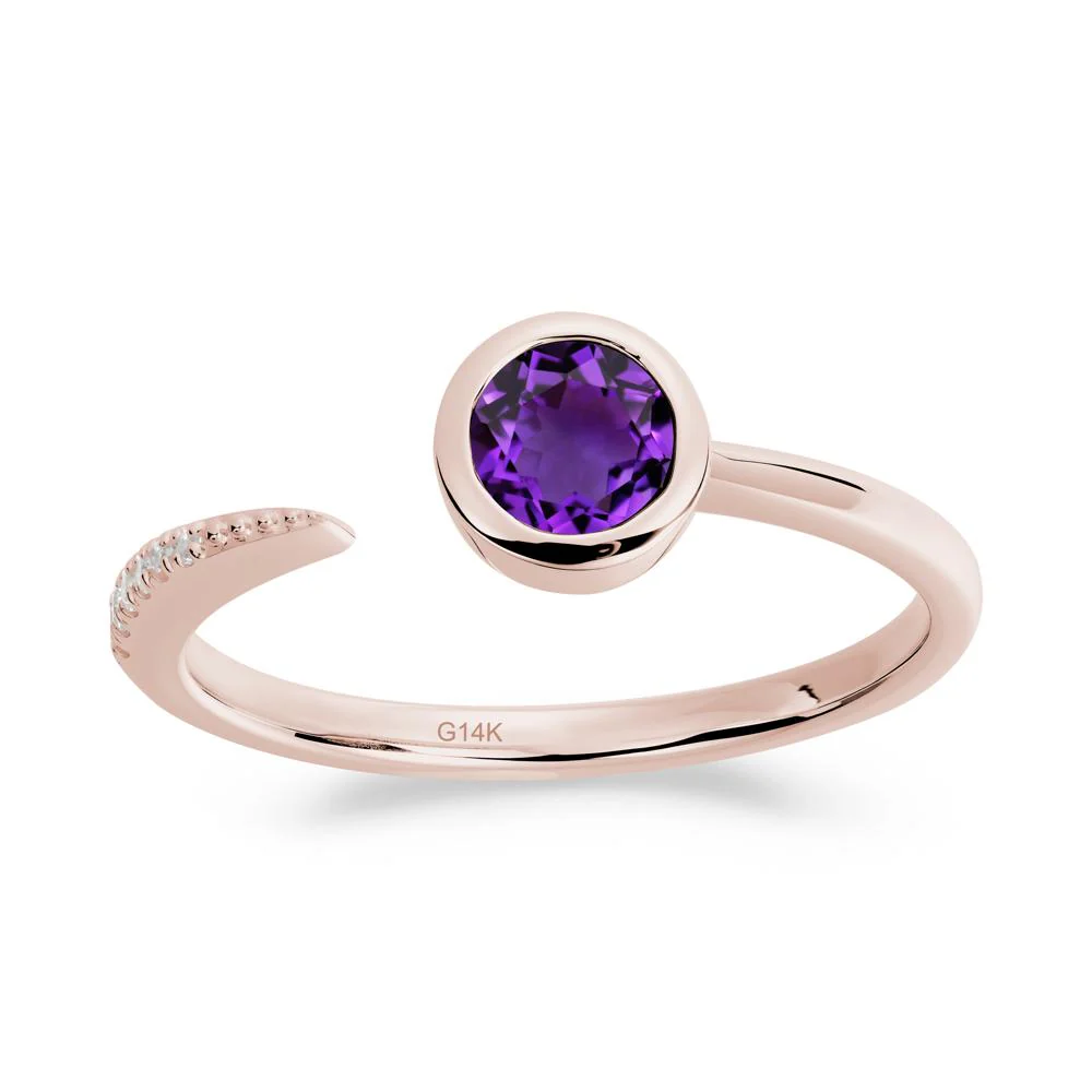 Bezel Set Round Amethyst Open Ring - Image 7