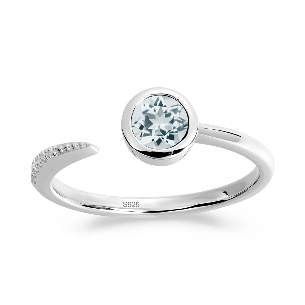 Bezel Set Round Aquamarine Open Ring - Image 7