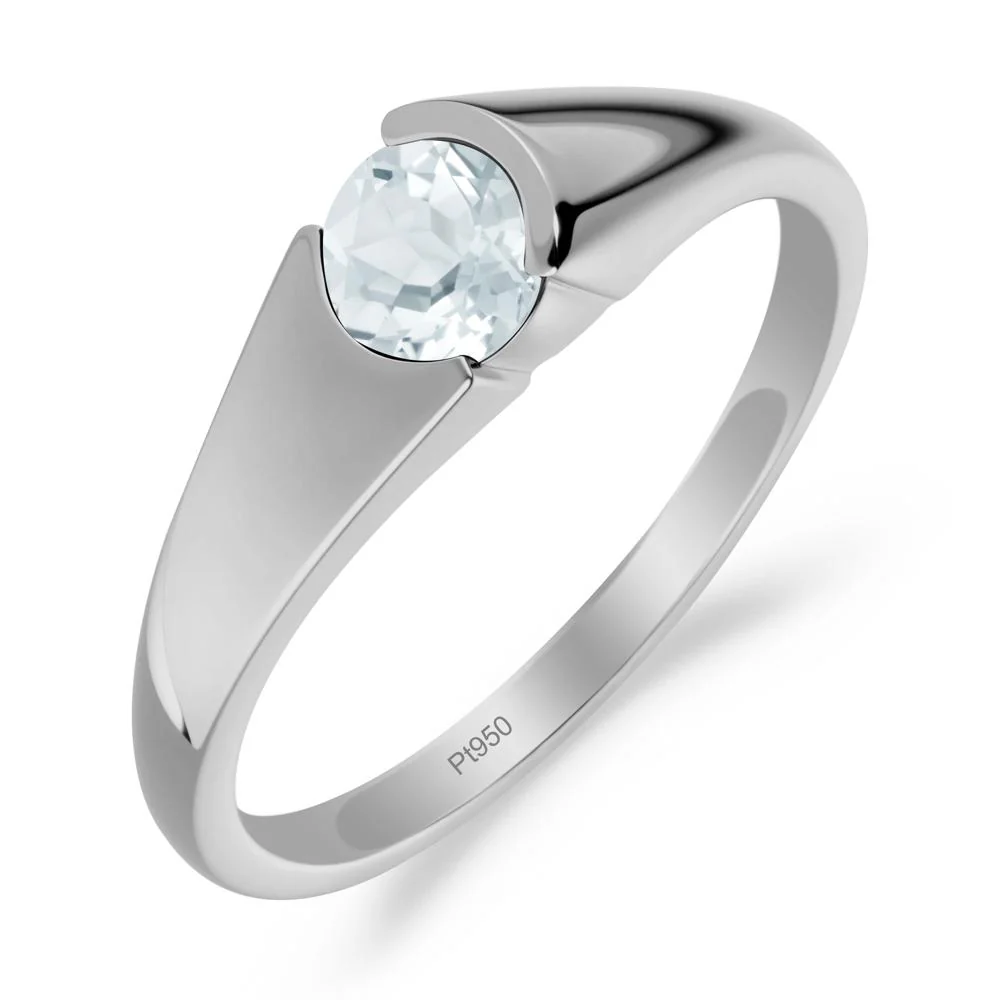 Bezel Set Round Aquamarine Solitaire Ring