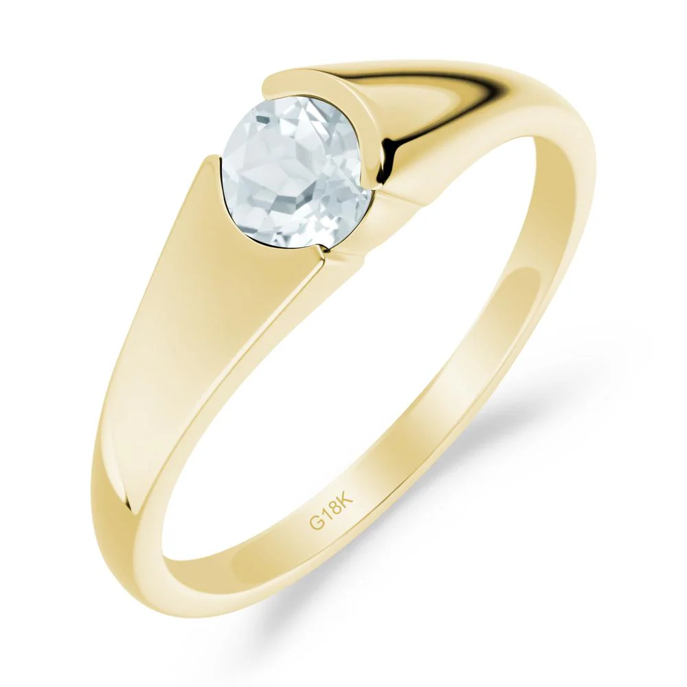 Bezel Set Round Aquamarine Solitaire Ring - Image 2