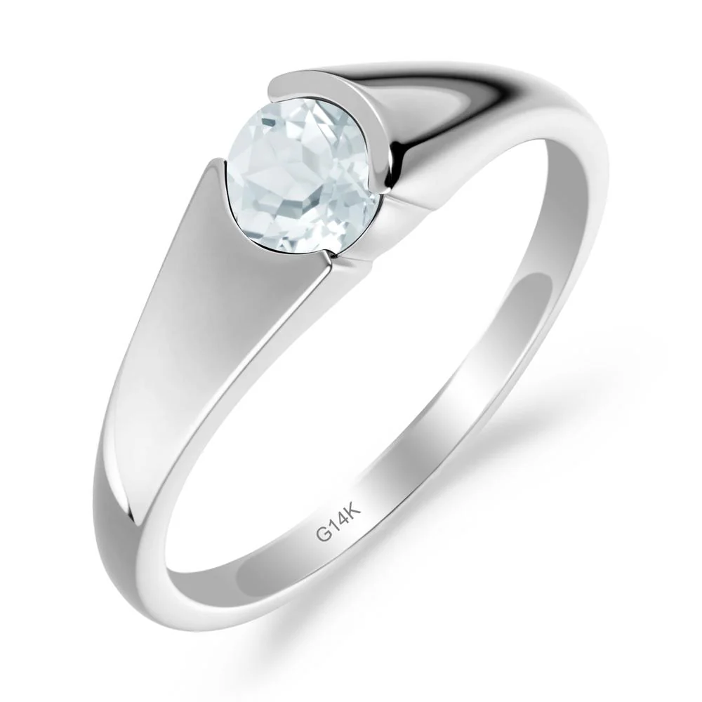 Bezel Set Round Aquamarine Solitaire Ring - Image 3