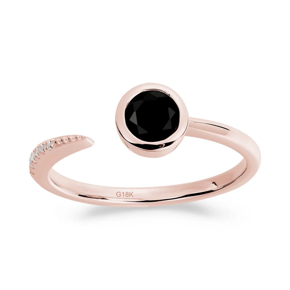 Bezel Set Round Black Spinel Open Ring - Image 7
