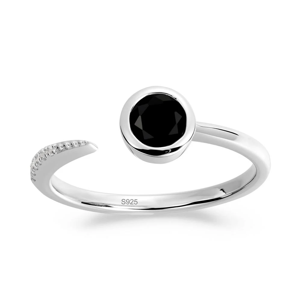 Bezel Set Round Black Spinel Open Ring - Image 9