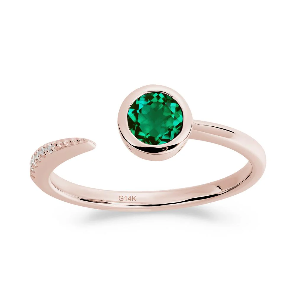 Bezel Set Round Emerald Open Ring