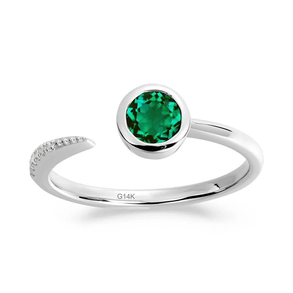 Bezel Set Round Emerald Open Ring - Image 6