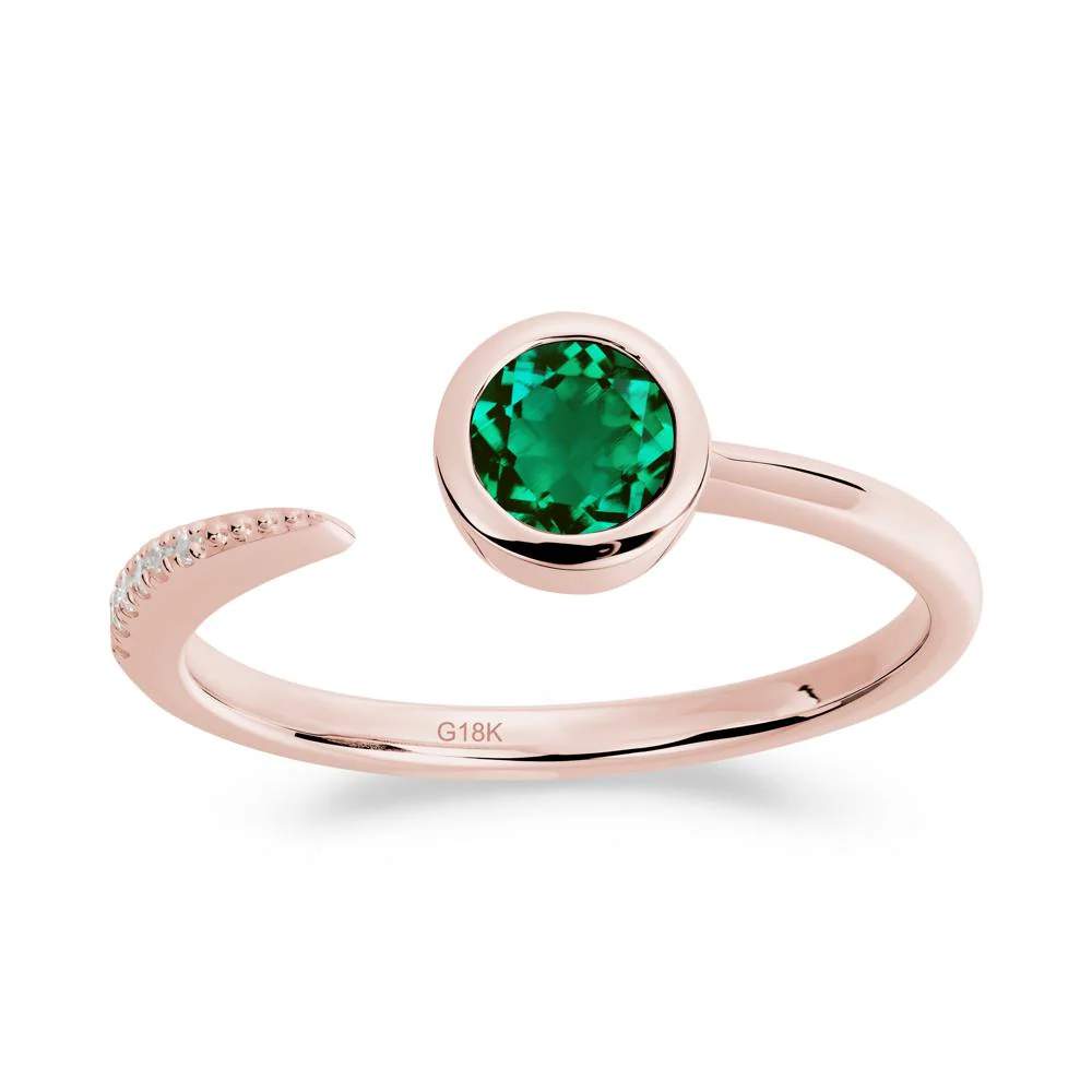 Bezel Set Round Emerald Open Ring - Image 8