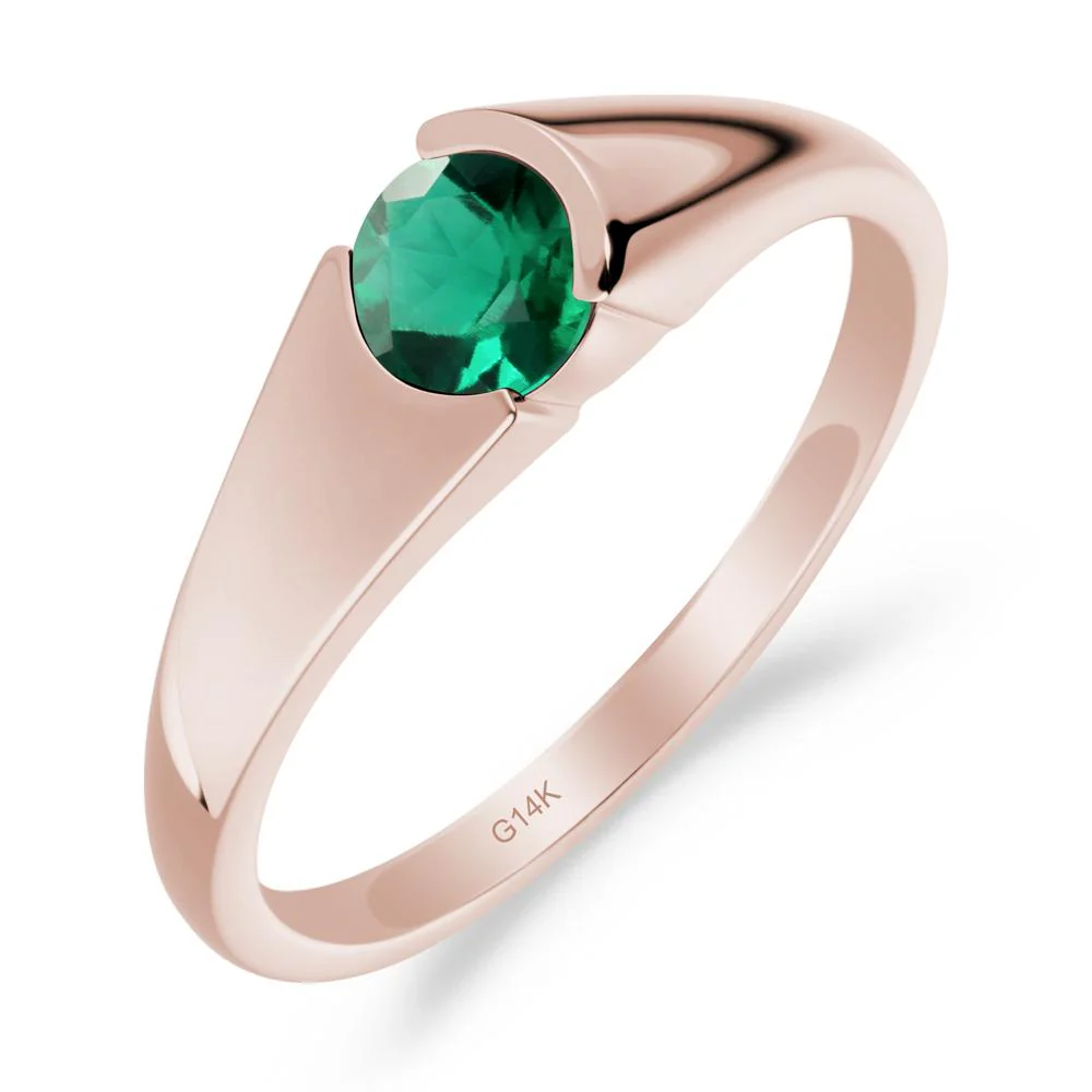 Bezel Set Round Emerald Solitaire Ring