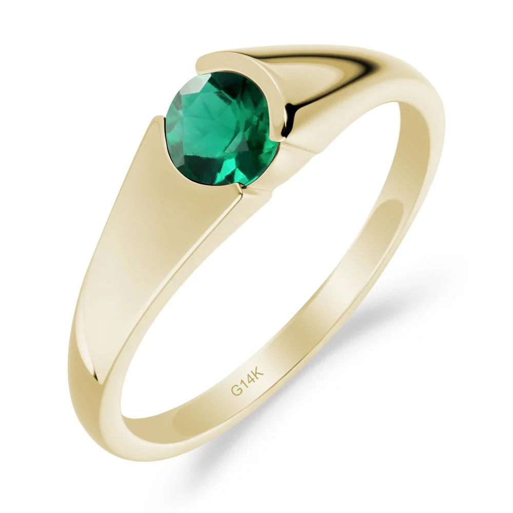 Bezel Set Round Emerald Solitaire Ring - Image 2