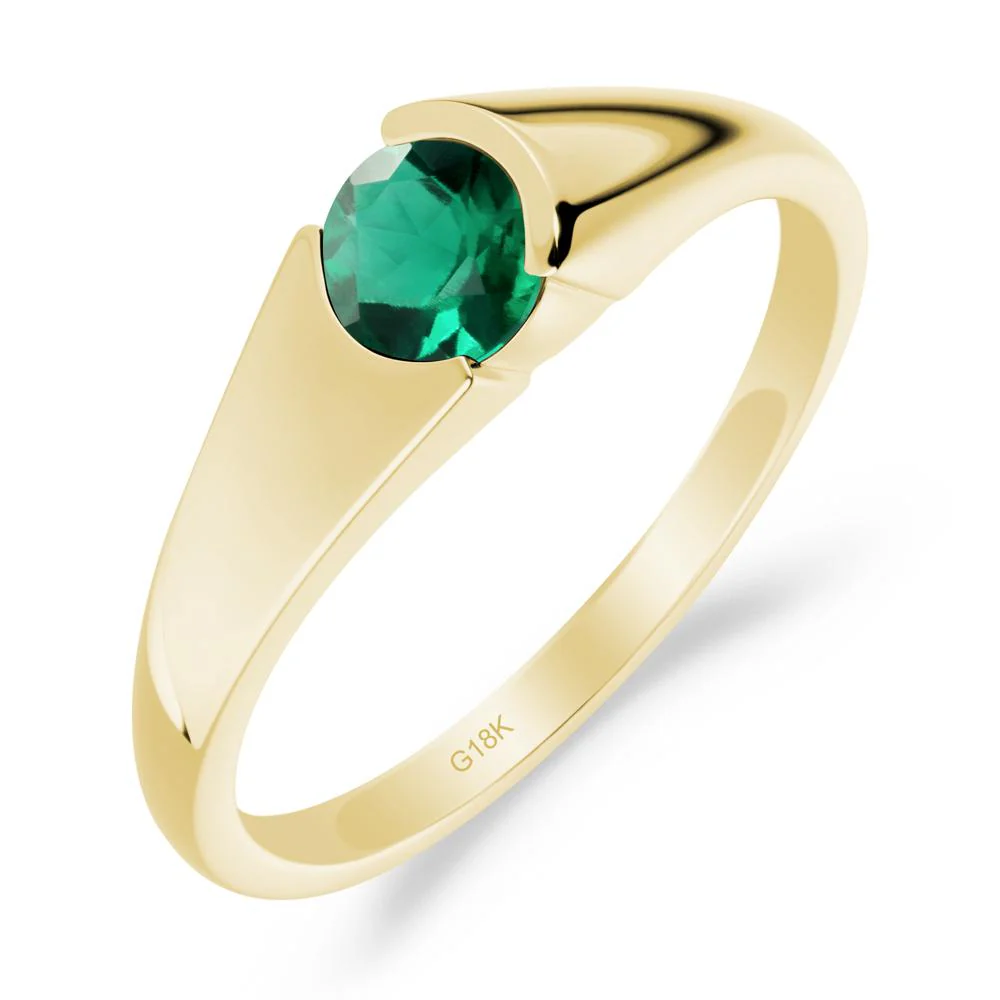 Bezel Set Round Emerald Solitaire Ring - Image 5