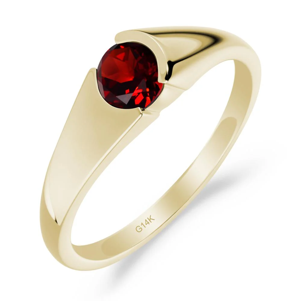 Bezel Set Round Garnet Solitaire Ring