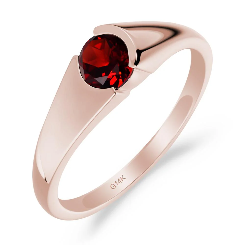 Bezel Set Round Garnet Solitaire Ring - Image 8