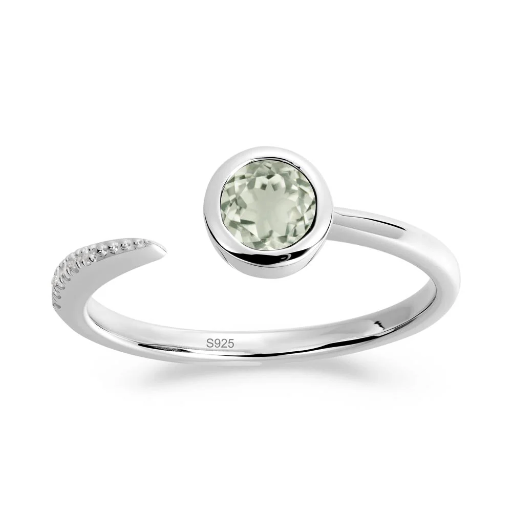 Bezel Set Round Green Amethyst Open Ring - Image 2