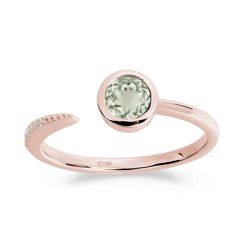 Bezel Set Round Green Amethyst Open Ring - Image 9