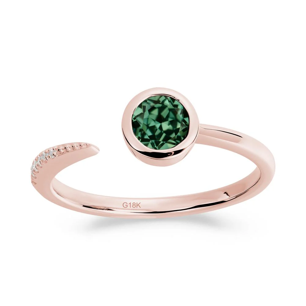 Bezel Set Round Green Sapphire Open Ring - Image 4