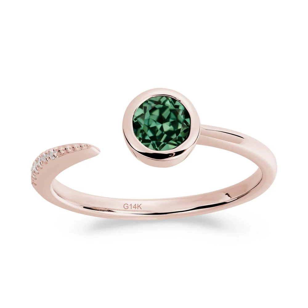 Bezel Set Round Green Sapphire Open Ring - Image 5