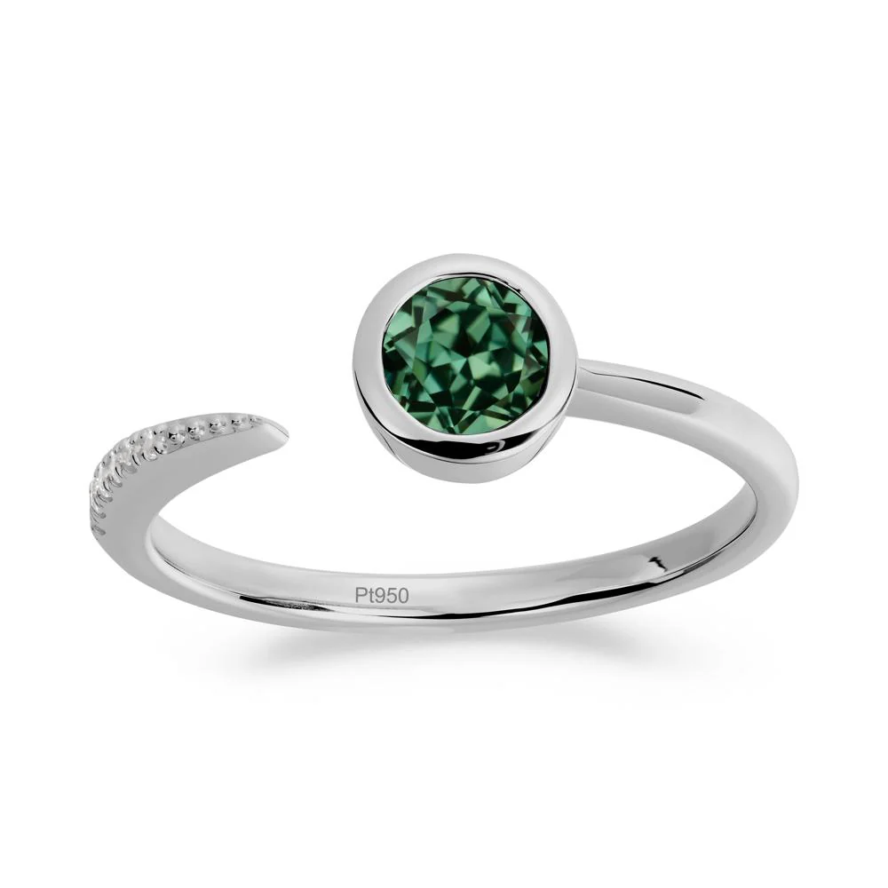Bezel Set Round Green Sapphire Open Ring - Image 7