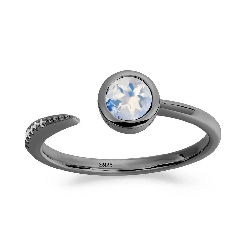 Bezel Set Round Moonstone Open Ring - Image 8