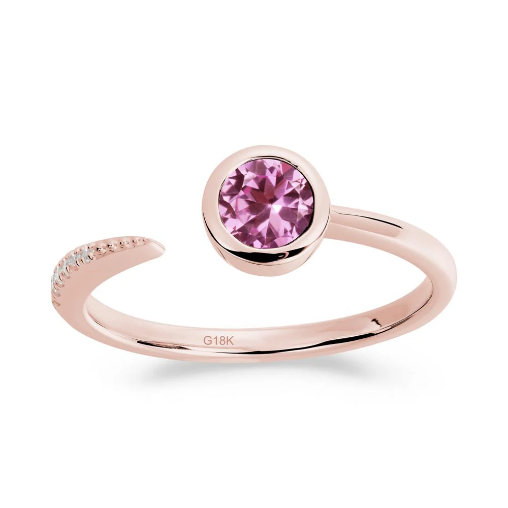 Bezel Set Round Pink Sapphire Open Ring - Image 6