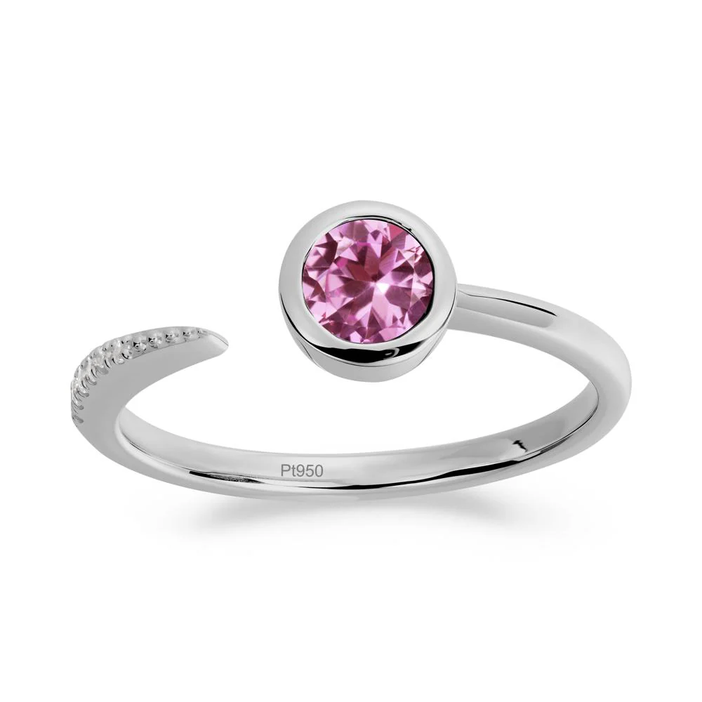 Bezel Set Round Pink Sapphire Open Ring - Image 8