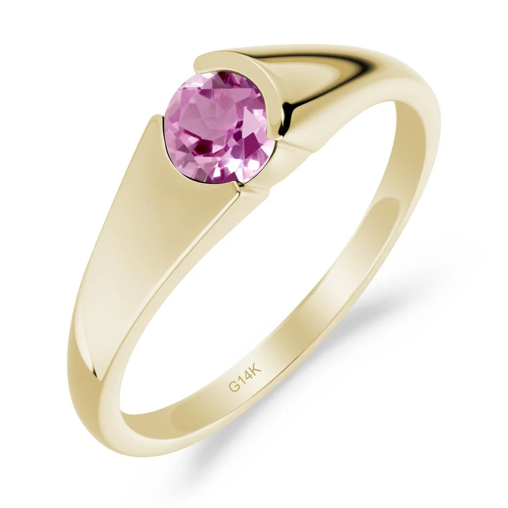 Bezel Set Round Pink Sapphire Solitaire Ring - Image 2