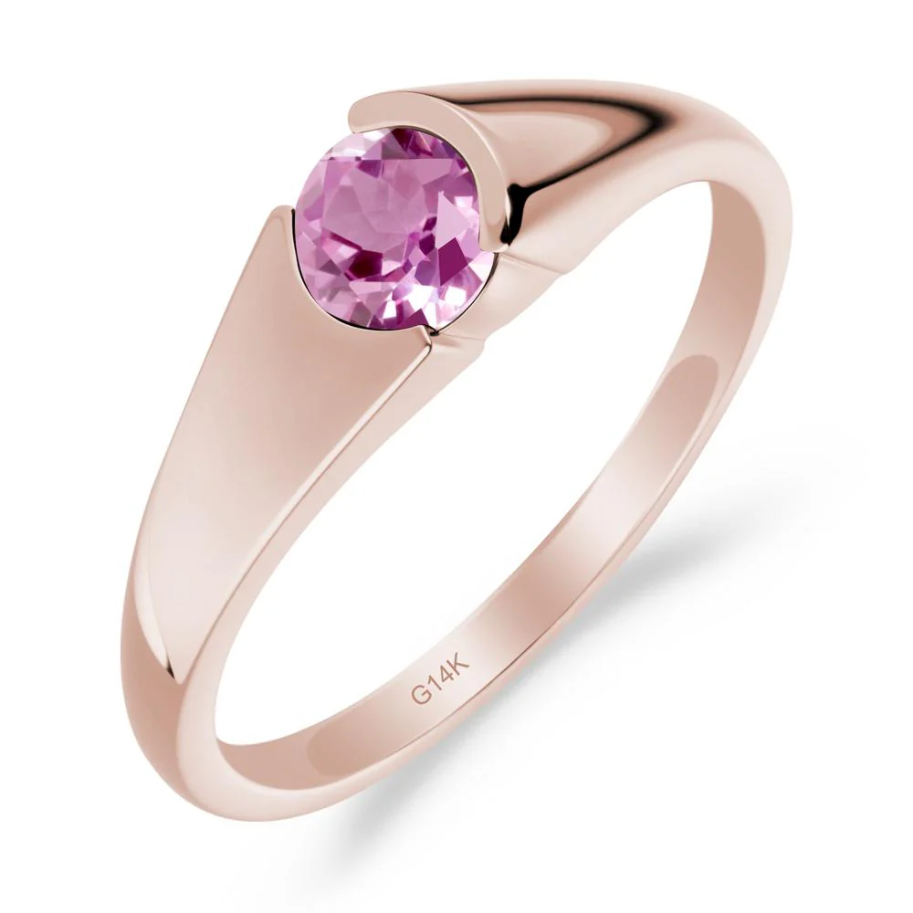 Bezel Set Round Pink Sapphire Solitaire Ring - Image 4