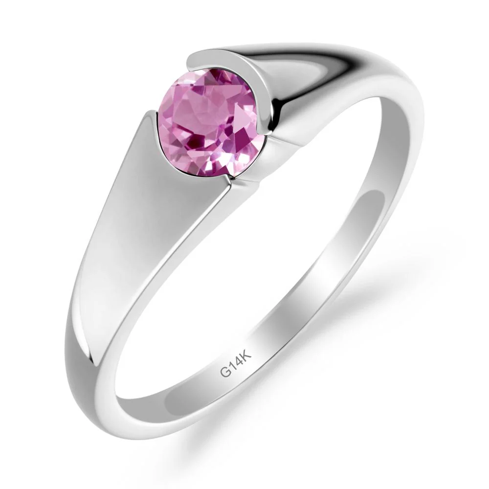 Bezel Set Round Pink Sapphire Solitaire Ring - Image 5