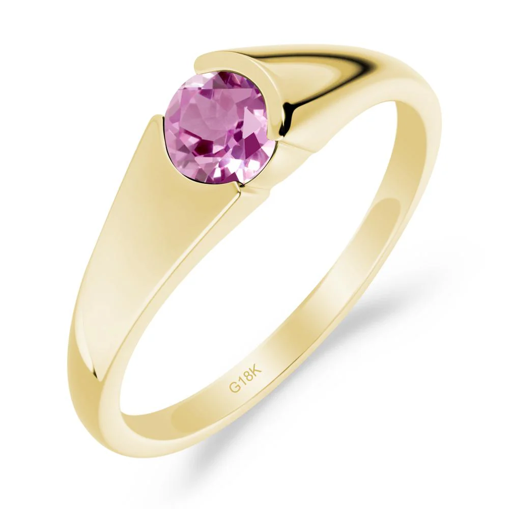 Bezel Set Round Pink Sapphire Solitaire Ring - Image 9