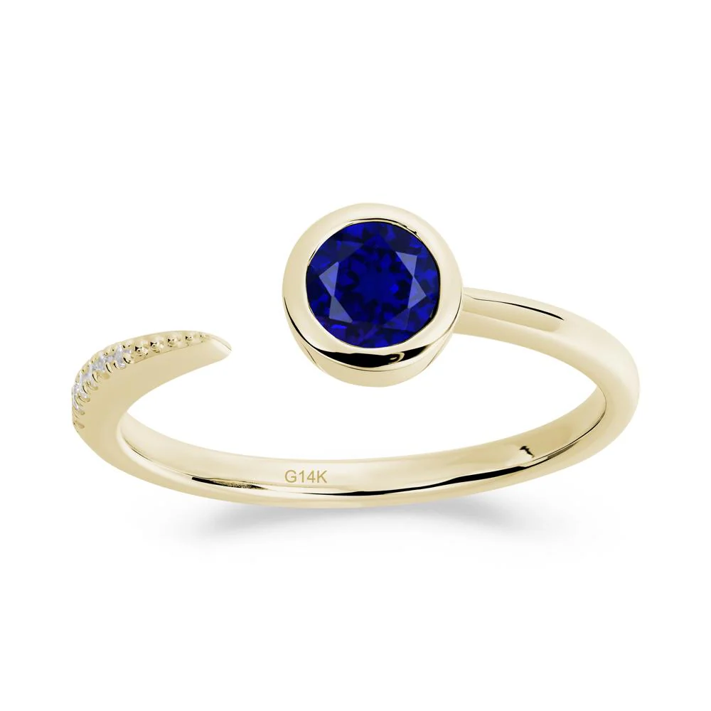 Bezel Set Round Sapphire Open Ring - Image 6