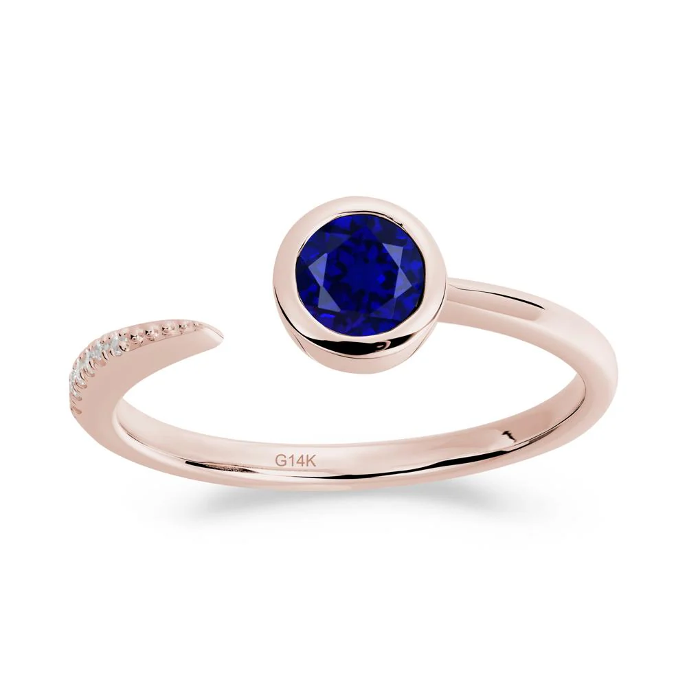 Bezel Set Round Sapphire Open Ring - Image 8