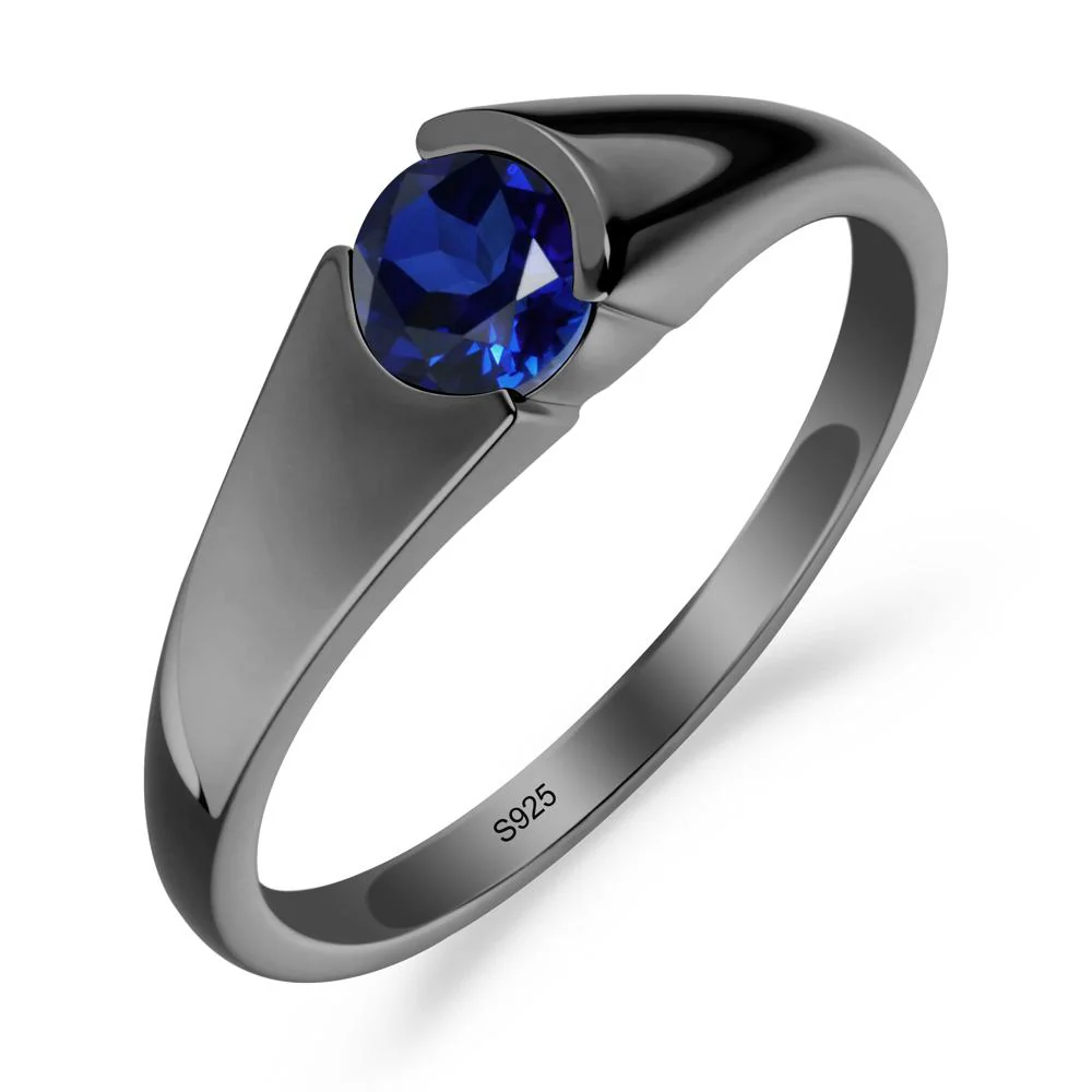 Bezel Set Round Sapphire Solitaire Ring - Image 8