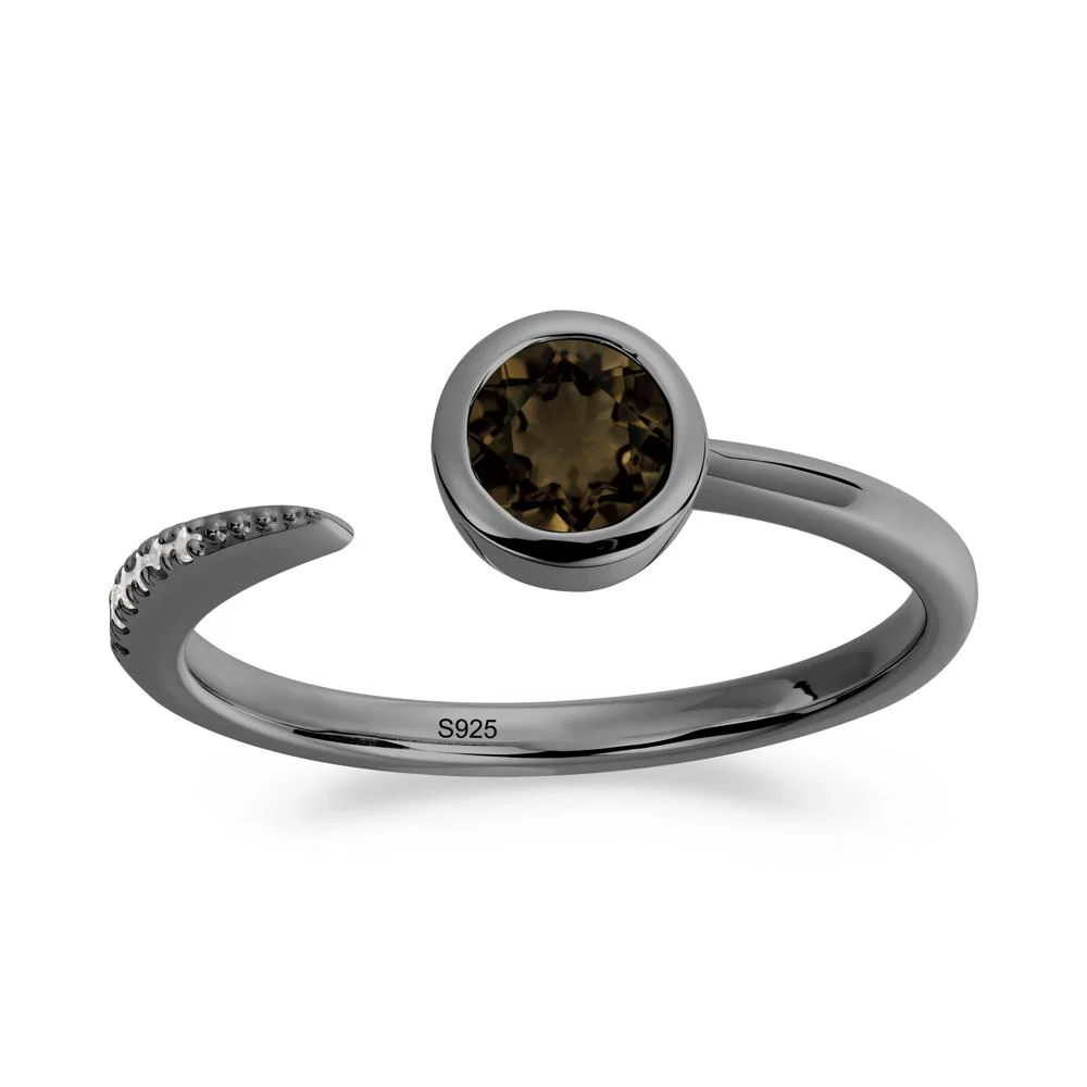 Bezel Set Round Smoky Quartz Open Ring