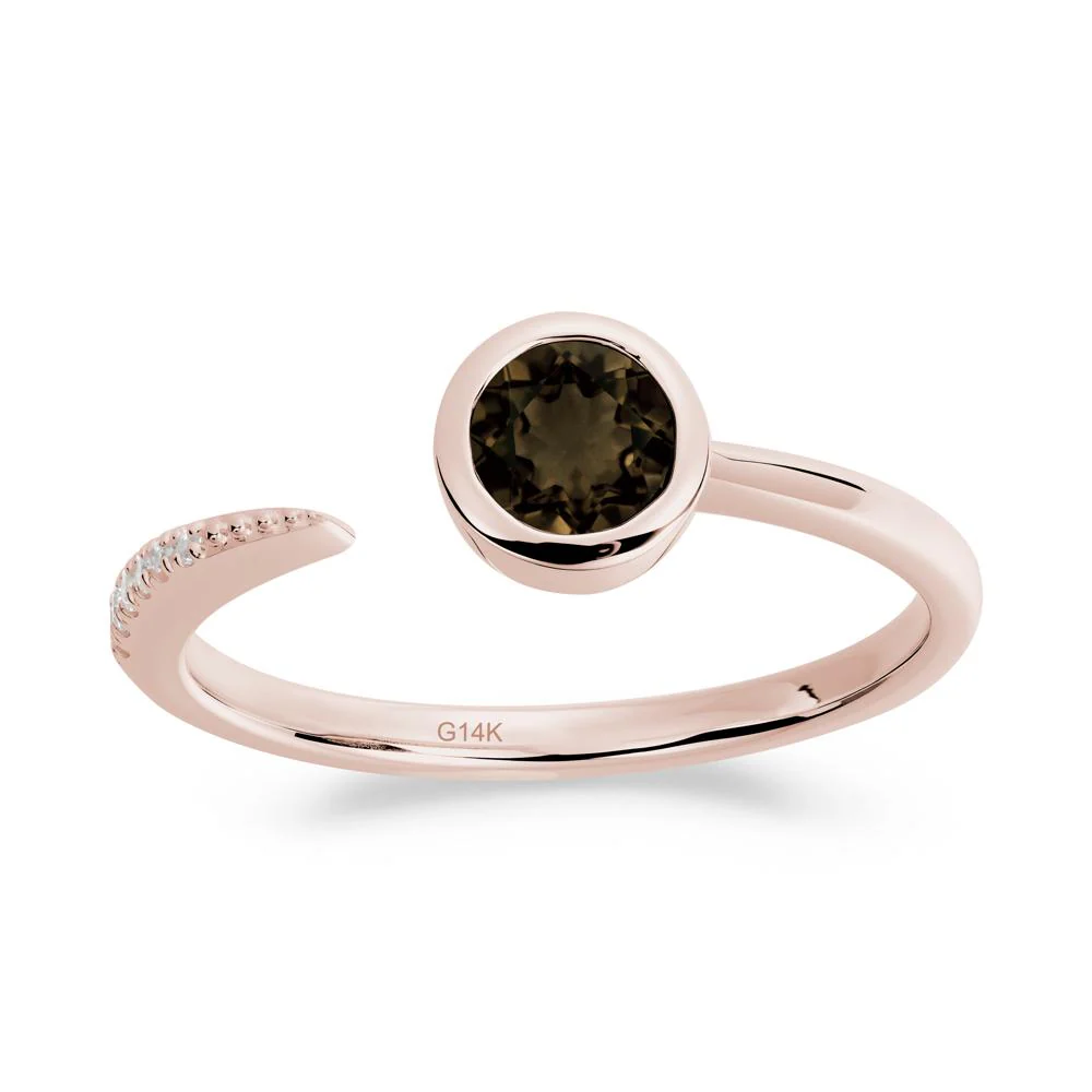 Bezel Set Round Smoky Quartz Open Ring - Image 3
