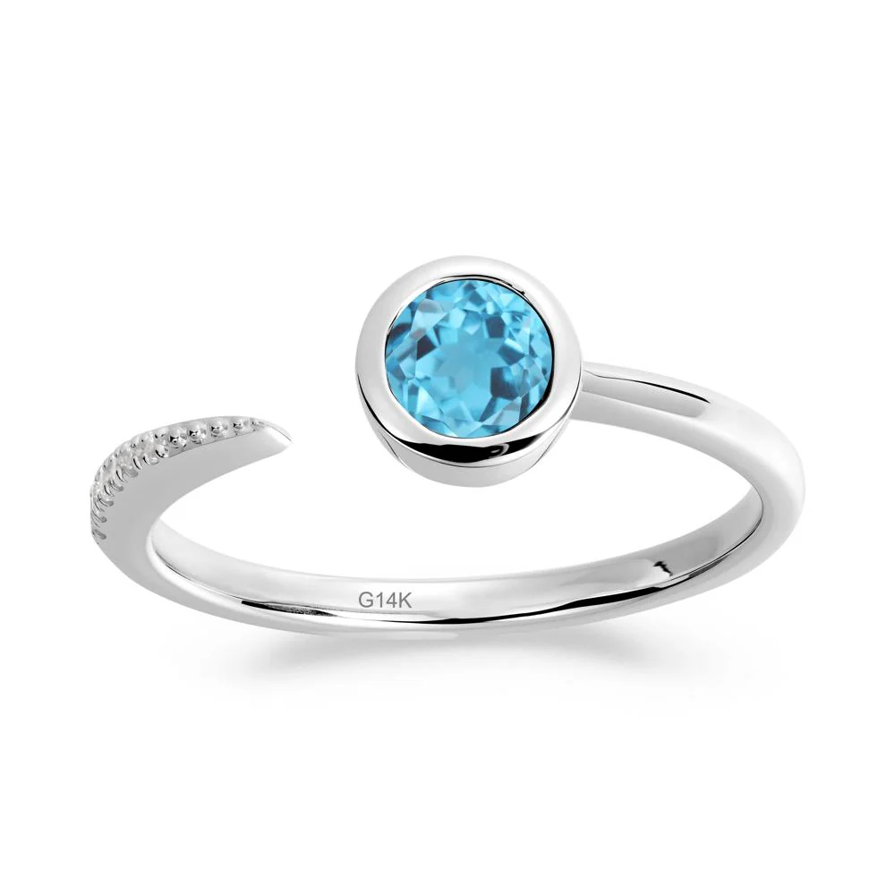 Bezel Set Round Swiss Blue Topaz Open Ring - Image 3