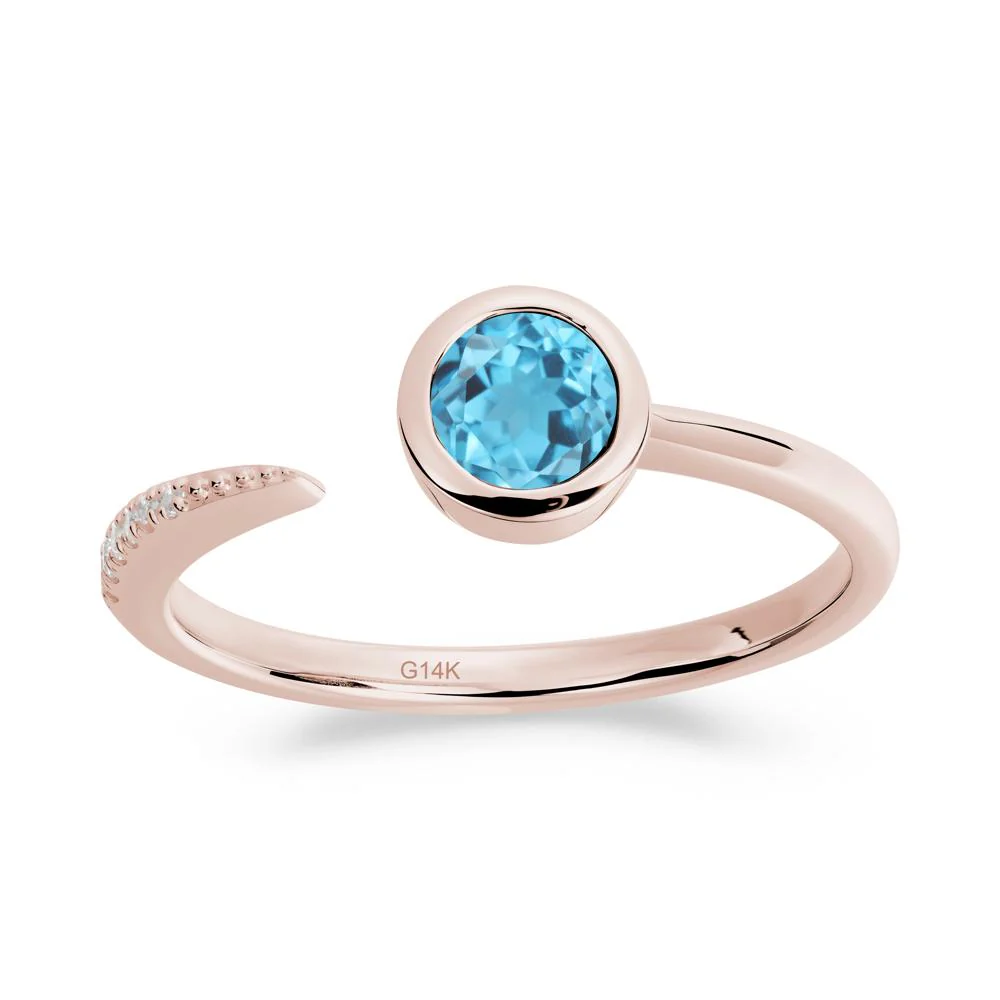 Bezel Set Round Swiss Blue Topaz Open Ring - Image 9