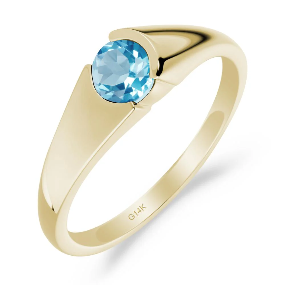 Bezel Set Round Swiss Blue Topaz Solitaire Ring - Image 4