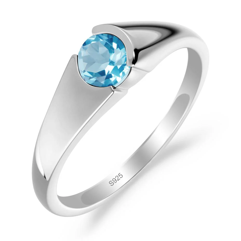 Bezel Set Round Swiss Blue Topaz Solitaire Ring - Image 9