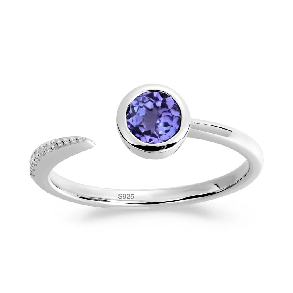 Bezel Set Round Tanzanite Open Ring - Image 2