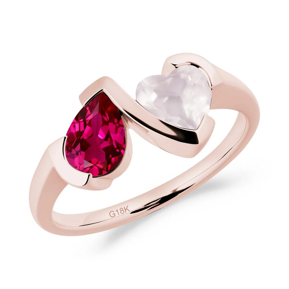 Bezel Set Ruby and Rose Quartz Toi Et Moi Ring - Image 6